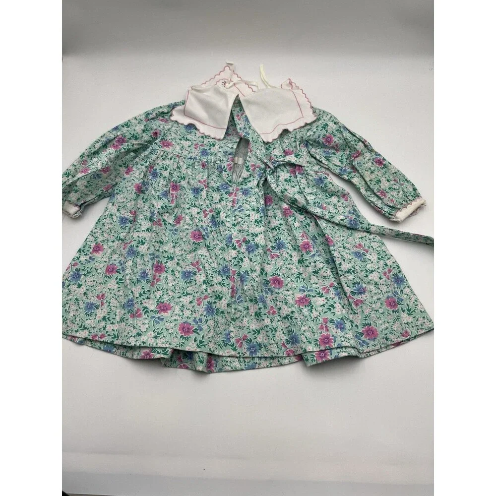 Vintage Rosey Kids Smocked Bishop Dress Girl 3T Blue Floral Embroidery